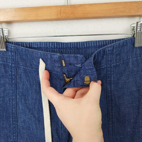 J Crew Pants Womens XL Blue Tie Waist Denim Camp Pant High Rise Drawstring Jean - Picture 3 of 12